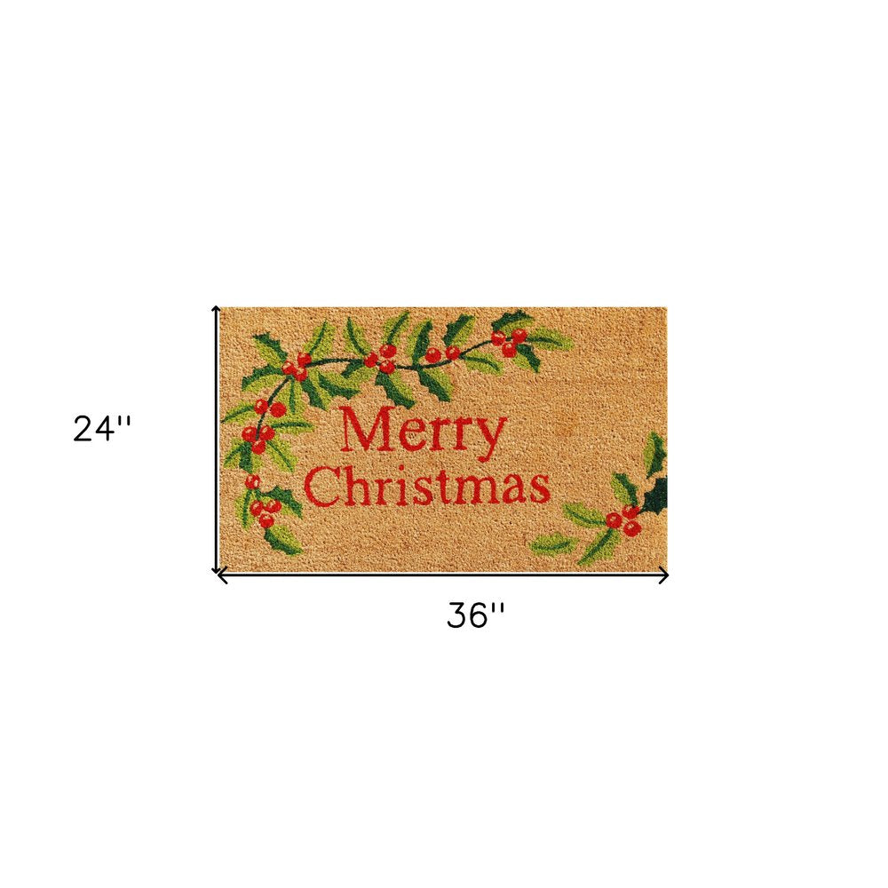 24" X 36" Natural Red and Green Coir Merry Christmas Outdoor Christmas